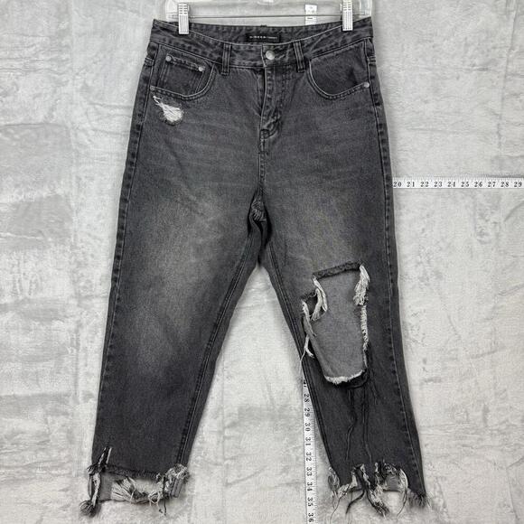 S.Deer Black Distressed Ripped Crop Jeans Women W30(M) Raw Hem Grunge Y2K Ankle - Picture 1 of 13